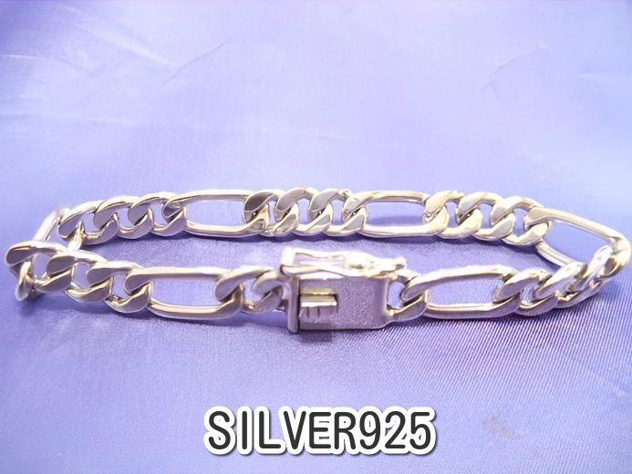 横浜最新 しろがね色SILVER925♪吸い付けるの銀フィガロ 腕輪23糎  18.4ｇ 巾7粍 メンズレディース 貨物輸送無料2