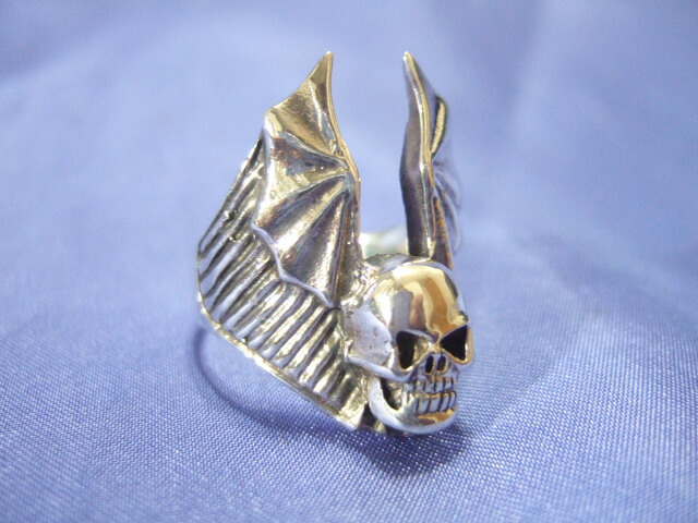 横浜最新 シルバー925SILVER銀リング 翼ドクロ 💀 スカール 21～30号 10～11g 送料無料92*｜マイカントリー店