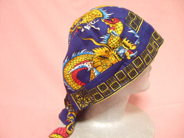 横浜最新 ドラゴン♪龍 魅惑のバンダナキャップ 青 メンズレディース 4枚まで送料180円36a