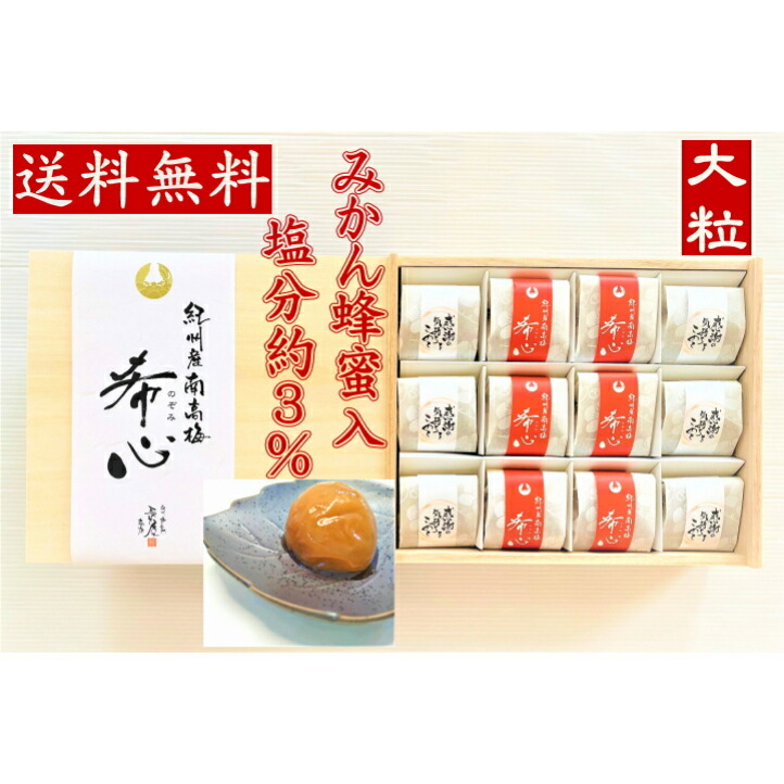 市場 梅干し 送料無料 お中元 大粒紀州産南高梅 １２粒 梅干し塩分3％ 希心 みかん蜂蜜入 のぞみ