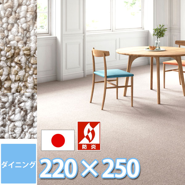 サンゲツ ダイニング ラグ 防ダニ 抗菌 防炎 220×250cm 長方形 6人掛けテーブル用 人にやさしい安心・安全 日本製 カーペット 赤ちゃん 3色展開 ループパイル さらさら サンメランジェ【sg】