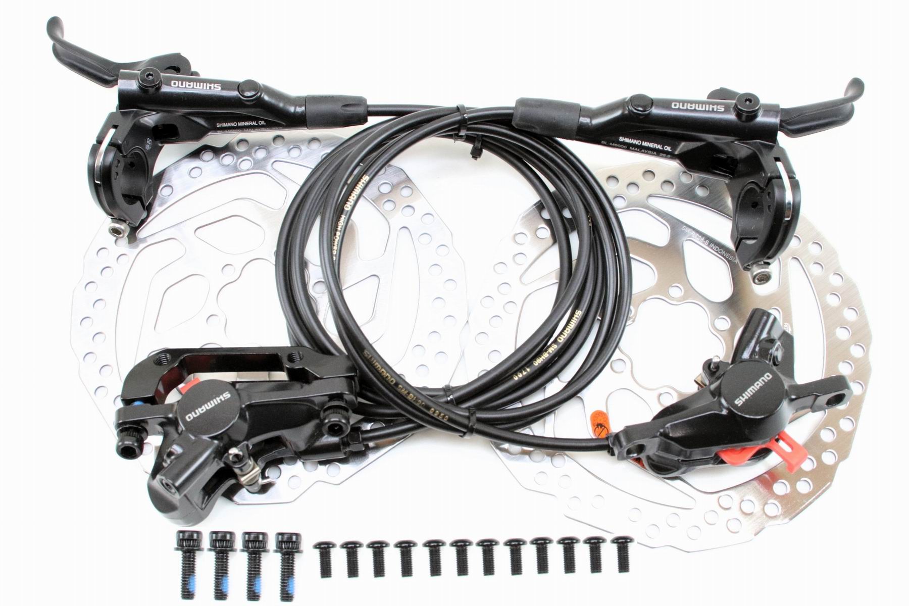 【即納】シマノ（SHIMANO） DEORE 高性能 油圧レコード盤打ちきり BL-M6000 BR-M6000 SM-RT26 回転子付 前後書き割り 黒いこと★銀輪部分品