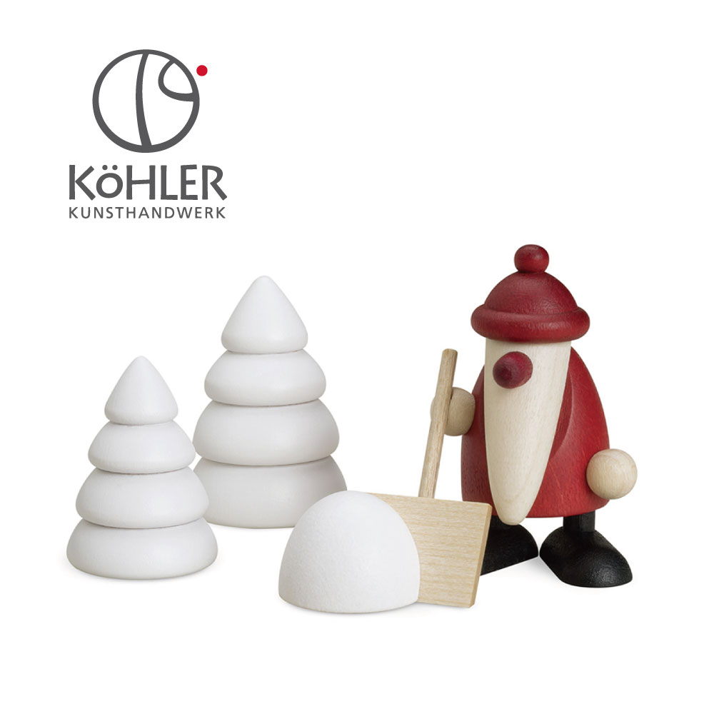 【2025年度分8月から予約受付】ドイツ製 木製 Kohler クリスマス オーナメント 置物 インテリア 飾り サンタ 北欧 おしゃれ 雪かきサンタ3点セット