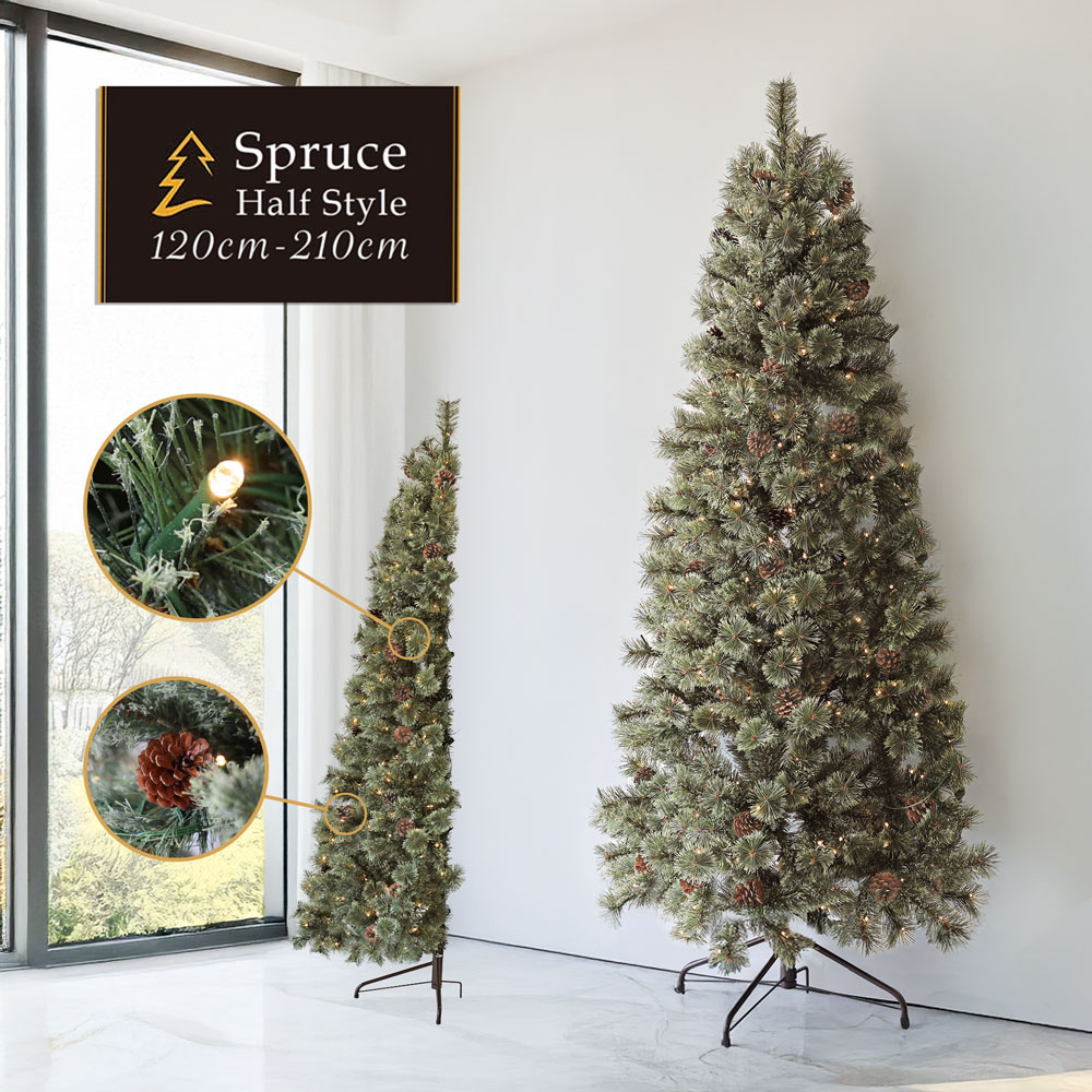 クリスマスツリー ハーフツリー ハーフ LED付き 北欧 おしゃれ かわいい Spruce 120cm 150cm 180cm 210cm オーナメント 飾り なし｜恵月人形本舗