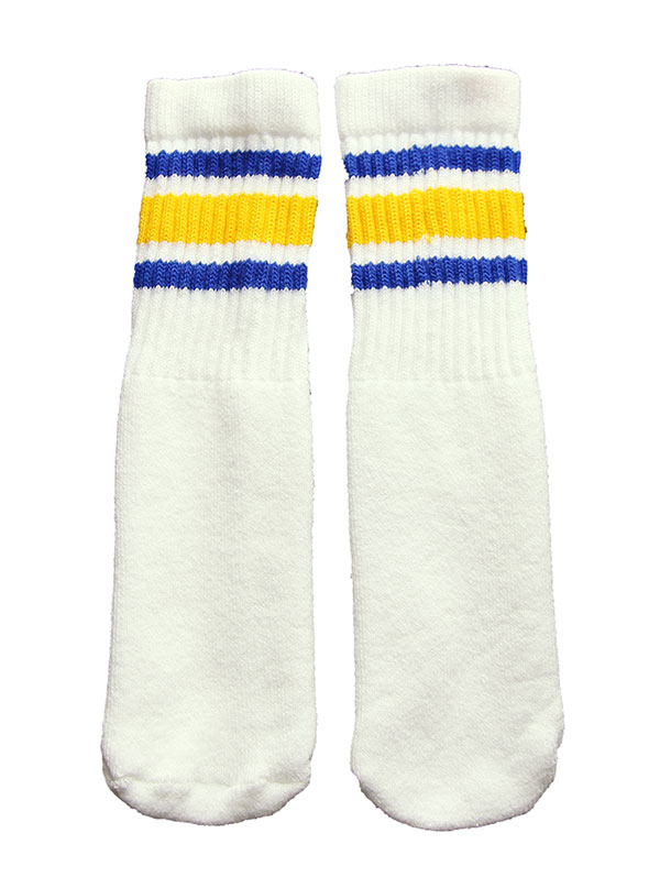 Green//Yellow Striped Skatersocks 22 Inch American Tube Socks White
