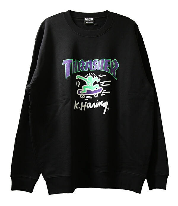 Thrasher スラッシャー キースへリング トレーナー スウェット K Haring Crew Sweat Black スケボー Skate Sk8 スケートボード Desantarms Pl