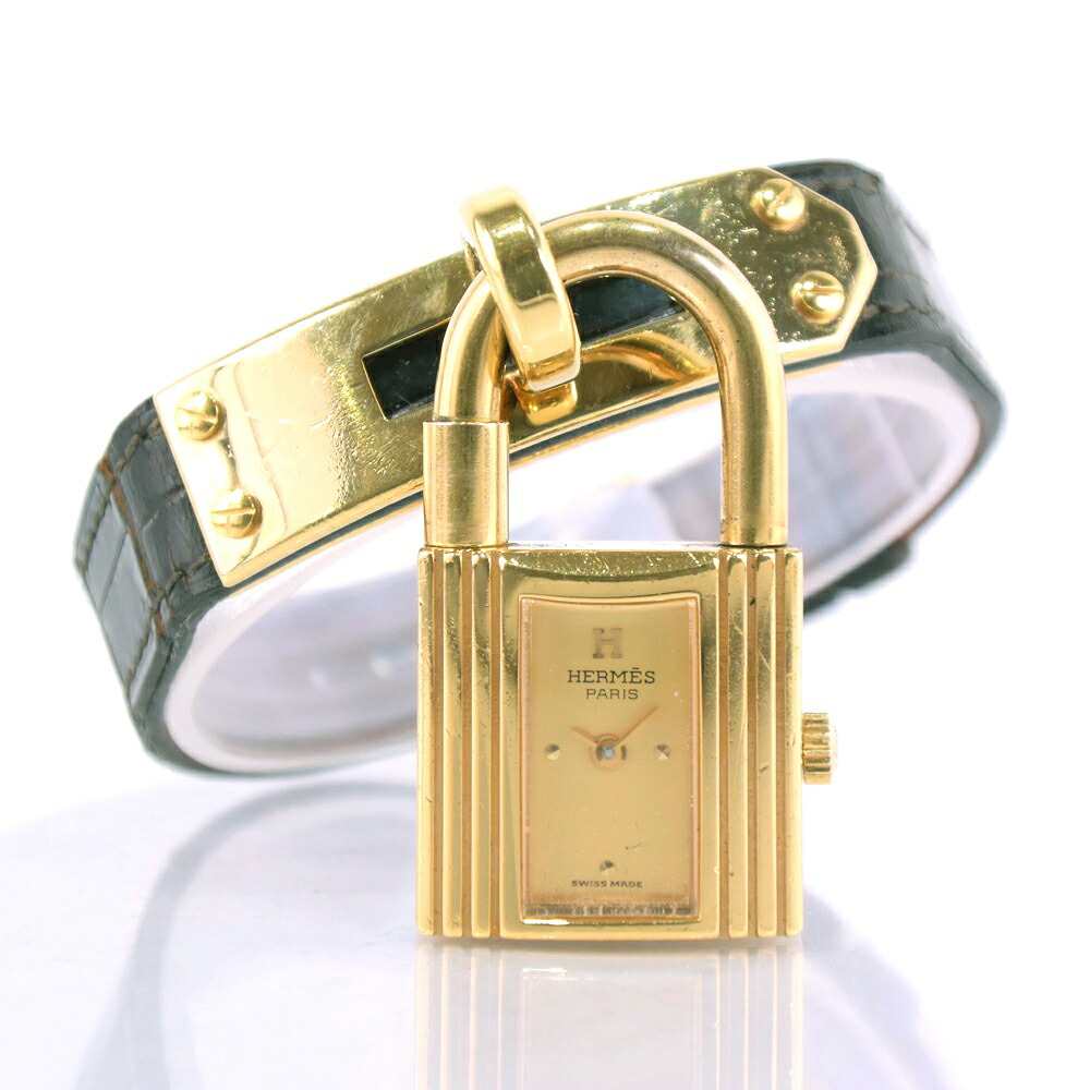 エルメス HERMES ケリーウォッチ 腕時計 クロコダイル×金メッキ 黒 〇S クオーツ アナログ表示 ゴールド文字盤 Kelly watch レディース【中古】|質にしきの【ブランド販売・買取】