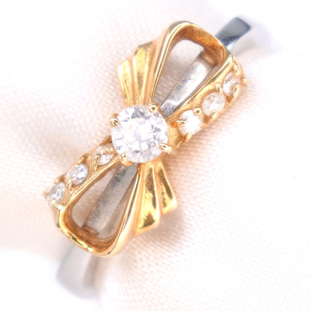 楽天市場 24時間限定10 Off エントリーでポイント3倍 リボン ダイヤモンド Pt900プラチナ K18イエローゴールド 7号 シルバー レディース リング 指輪 中古 Saランク 質にしきの ブランド販売 買取