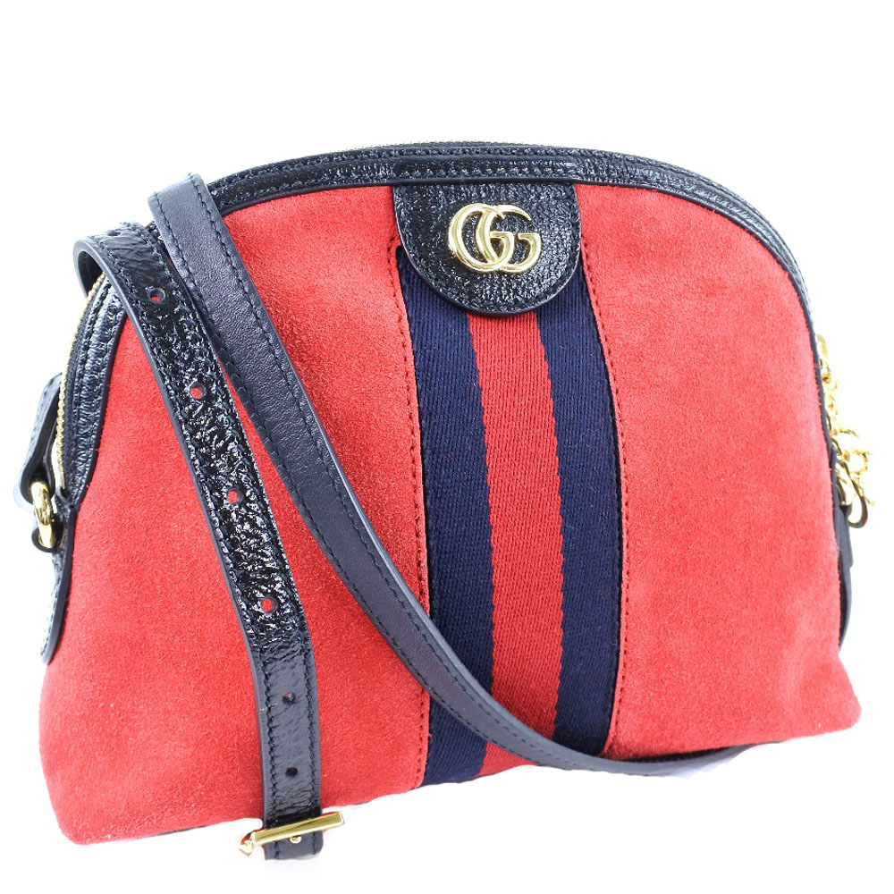【GUCCI】グッチ オフィディア 499621 スウェード×レザー ハイビスカスレッド ユニセックス ショルダーバッグ【中古】Aランク