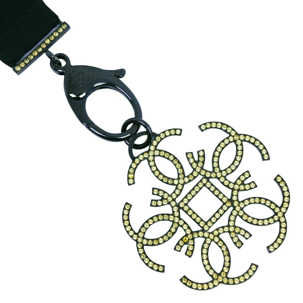 シャネル CHANEL ストラップ ネックレス ラインストーン 黒 B17S 約54.5g strap レディース【中古】