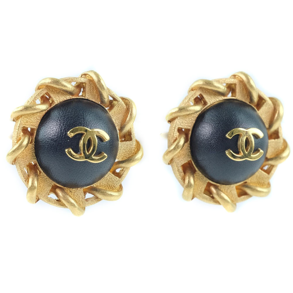 シャネル CHANEL ココマーク イヤリング 金メッキ×レザー ゴールド 94P 約24.1g COCO Mark レディース【中古】Aランク