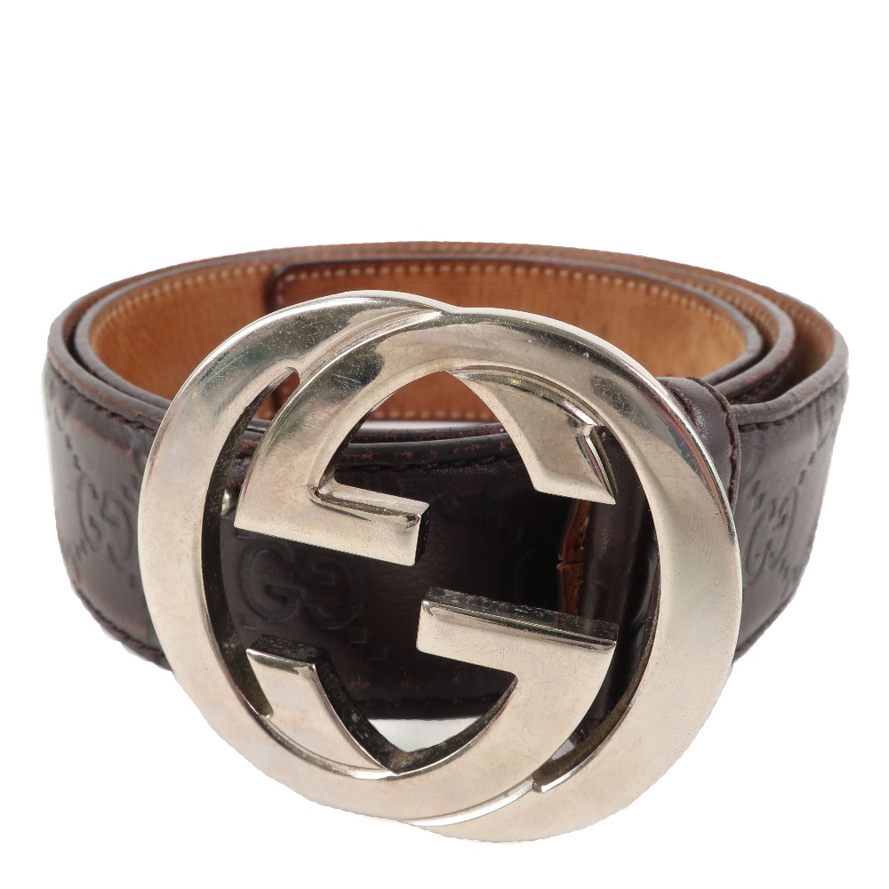 Gucci グッチ インターロッキング シマレザー 茶 レディース ベルト 中古 Filmsdeculfrancais Com