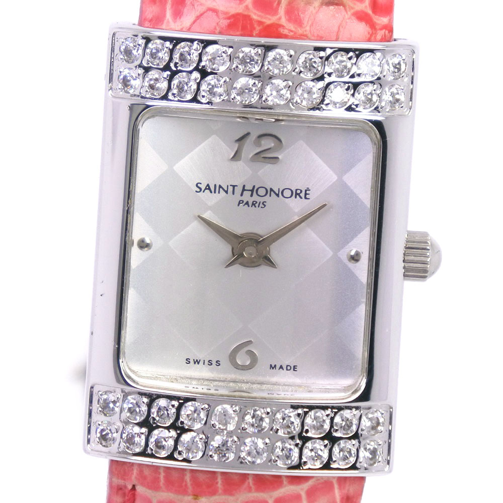 サントノーレ SAINT HONORE 腕時計 711235.2-F01 ステンレススチール×リザード×ラインストーン ピンク クオーツ アナログ表示 シルバー文字盤 レディース【中古】