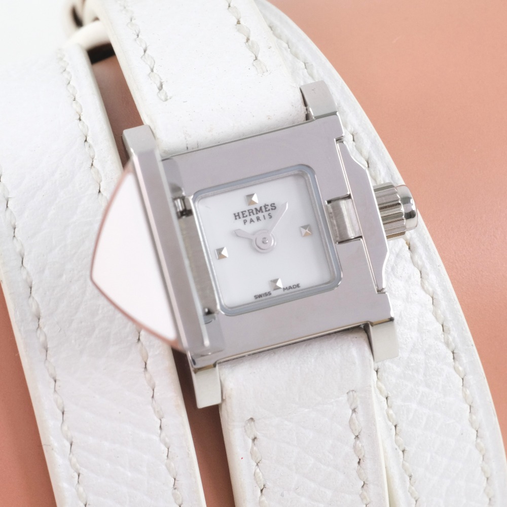 エルメス HERMES メドール・ロック 腕時計 トリプルトゥール ME2.112 ステンレススチール&times;レザー 2018年 白 C クオーツ アナログ表示 白文字盤 Medor lock レディース【中古】A-ランク｜質にしきの【ブランド販売・買取】