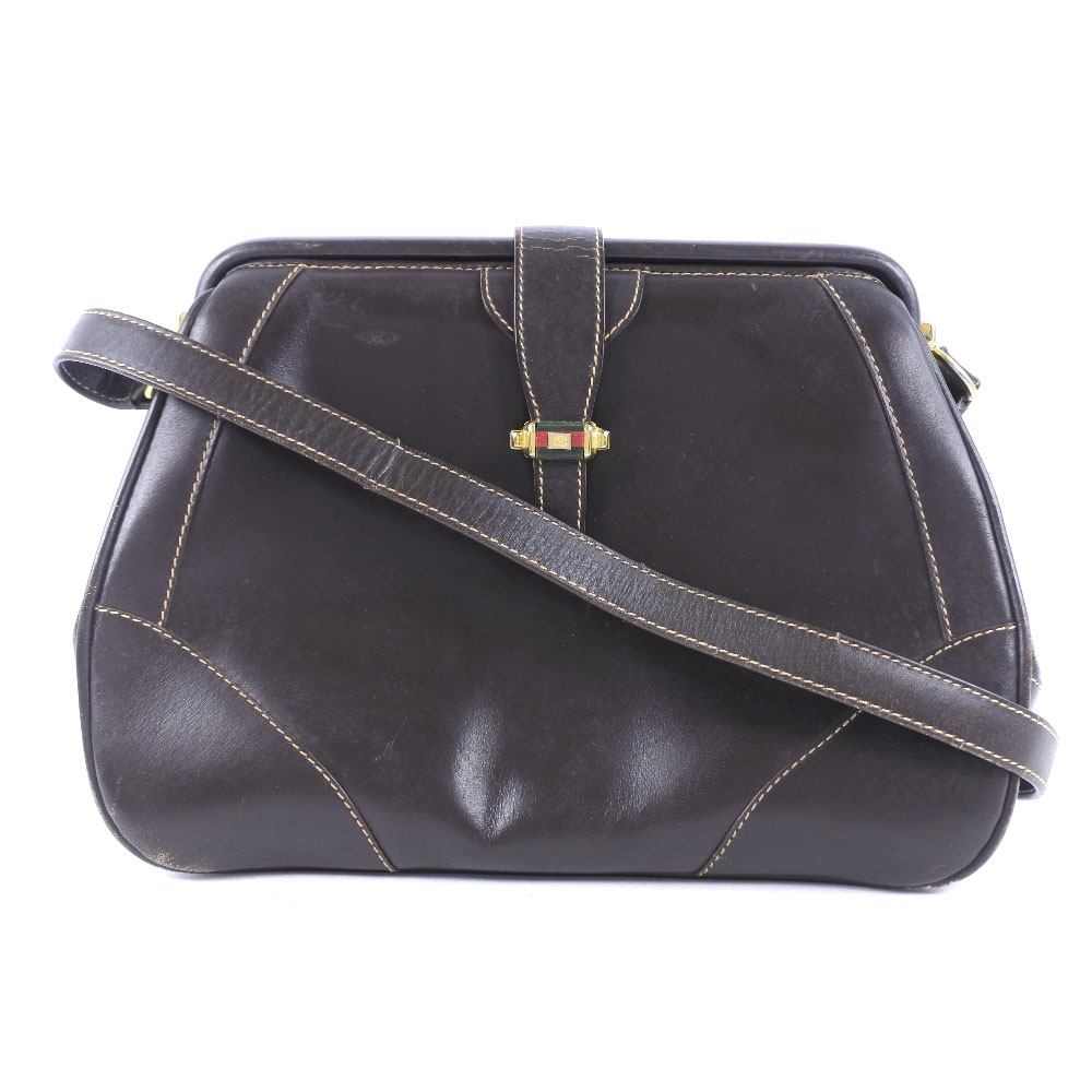 グッチ GUCCI ショルダーバッグ ヴィンテージ カーフ 茶 スナップボタン レディース【中古】B-ランク