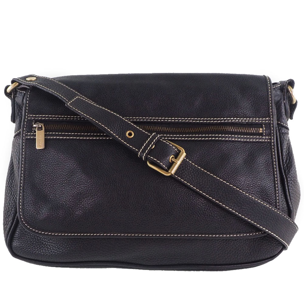 セリーヌ CELINE ショルダーバッグ カーフ イタリア製 黒 斜め掛け スナップボタン レディース【中古】