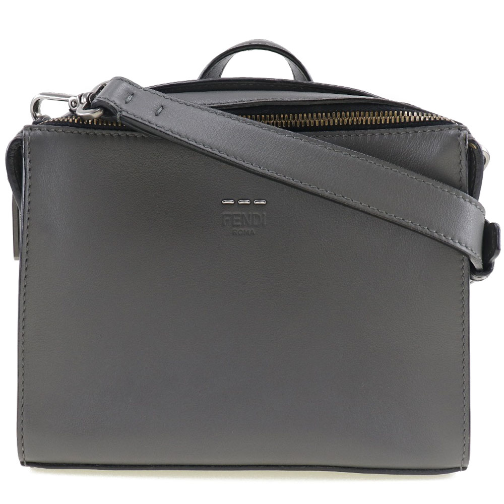 フェンディ FENDI ミニメッセンジャー ハンドバッグ 2WAYショルダー 7M0238O7B レザー イタリア製 グレー 斜め掛け 手提げ 2way ファスナー mini messenger レディース【中古】Aランク