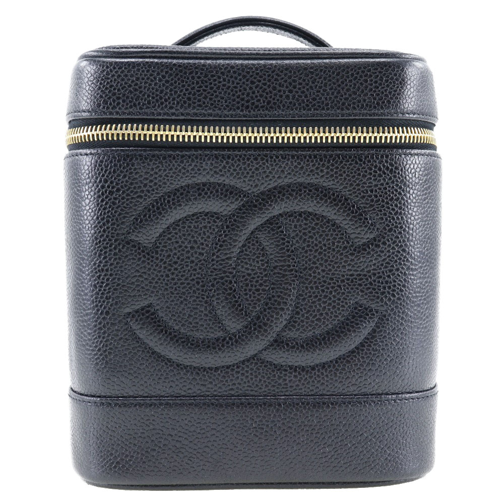 シャネル CHANEL バニティ ハンドバッグ ココマーク キャビアスキン フランス製 黒 手提げ ファスナー Vanity レディース【中古】