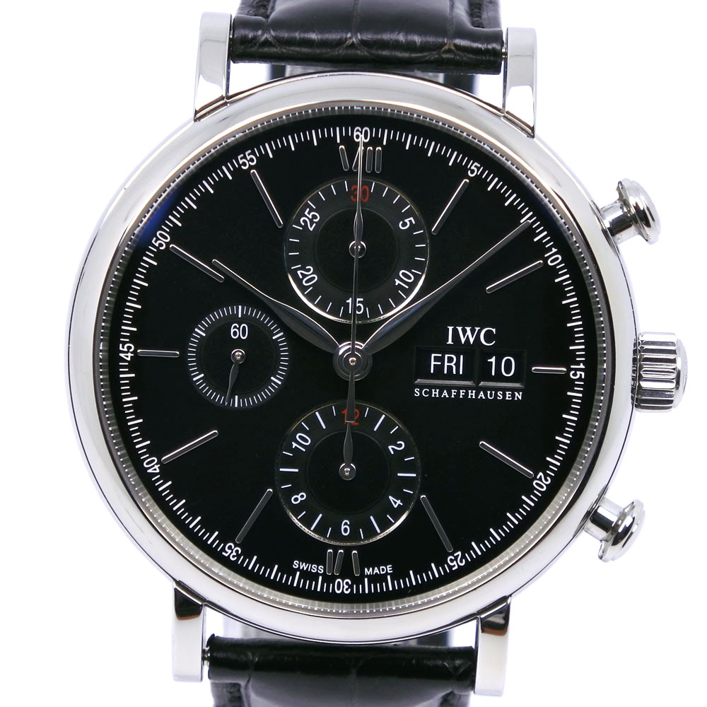 インターナショナルウォッチカンパニー IWC ポートフィノ 腕時計 cal.75320 IW391008 ステンレススチール×クロコダイル 黒 自動巻き クロノグラフ 黒文字盤 Portofino メンズ【中古】A-ランク