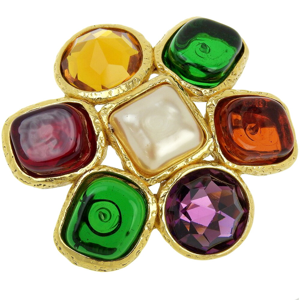 シャネル CHANEL グリポア ブローチ ヴィンテージ 金メッキ 1991年 マルチカラー 26 約42.2g Gripoa レディース【中古】A-ランク