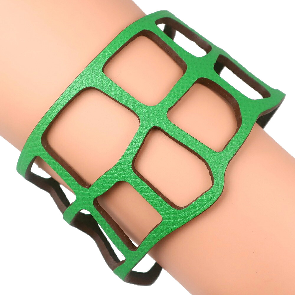 エルメス HERMES バングル ブレスレット プティアッシュ エカイユ トゴ フランス製 2009年 緑 □M 約11g Bangle レディース【中古】A+ランク