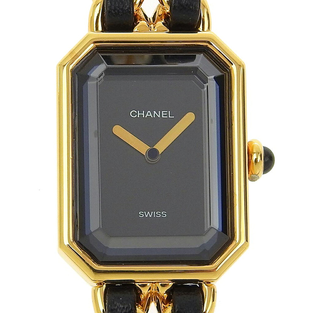 シャネル CHANEL プルミエールS 腕時計 H0001 金メッキ×レザー クオーツ アナログ表示 黒文字盤 Premiere S レディース【中古】Aランク