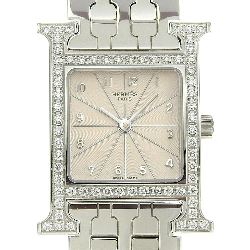エルメス HERMES Hウォッチ 腕時計 ダイヤベゼル HH1.230 ステンレススチール×ダイヤモンド クオーツ アナログ表示 アイボリー文字盤 Heure H watch レディース【中古】Aランク
