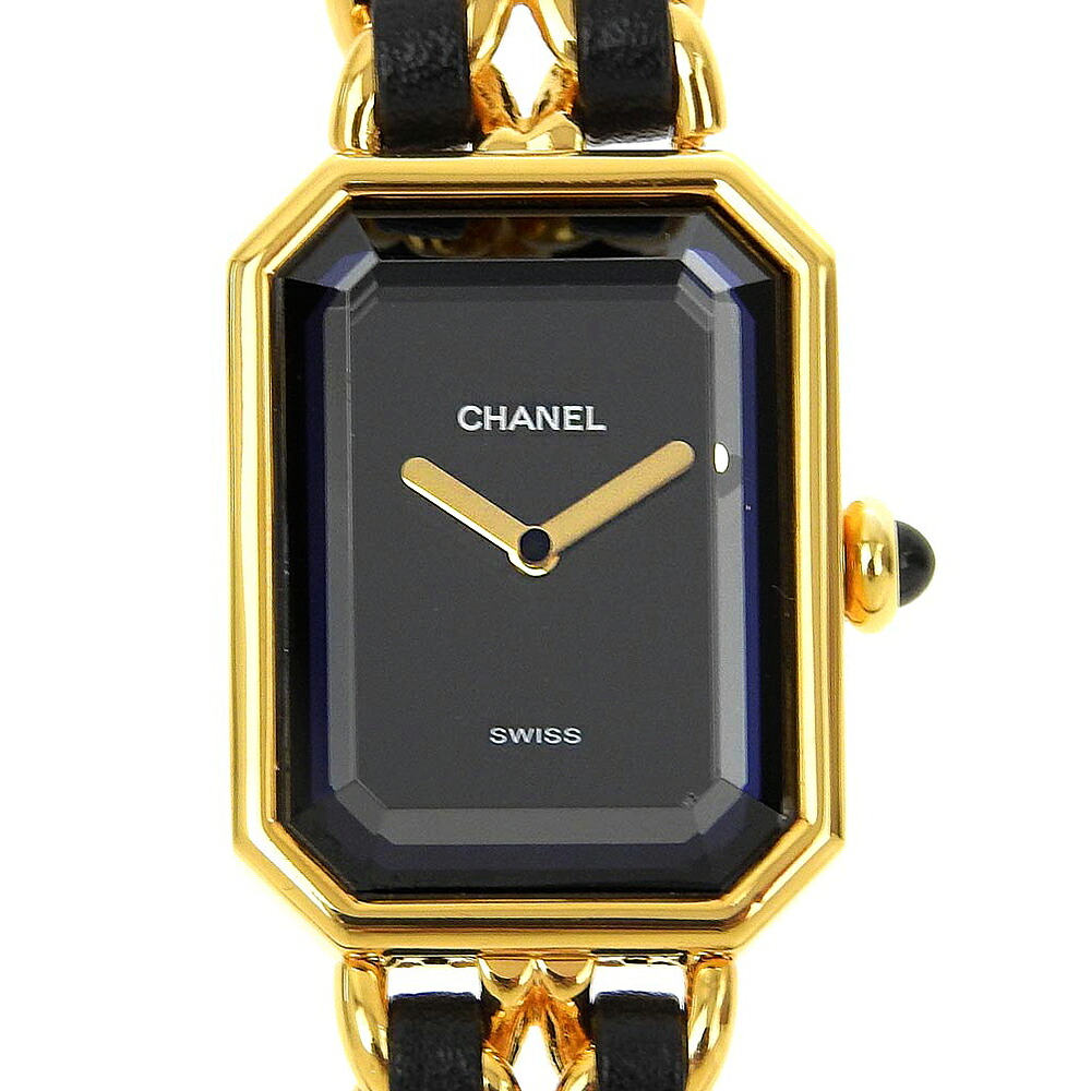 シャネル CHANEL プルミエールS 腕時計 H0001 金メッキ×レザー ゴールド クオーツ アナログ表示 黒文字盤 Premiere S レディース【中古】A-ランク