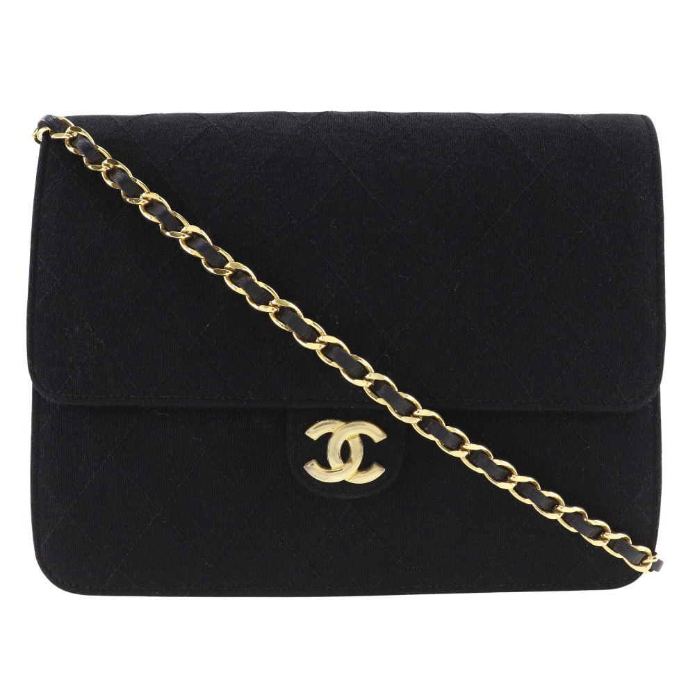 シャネル CHANEL チェーンショルダー ショルダーバッグ マトラッセ コットン フランス製 黒 肩掛け スナップボタン ChainShoulder レディース【中古】｜質にしきの【ブランド販売・買取】