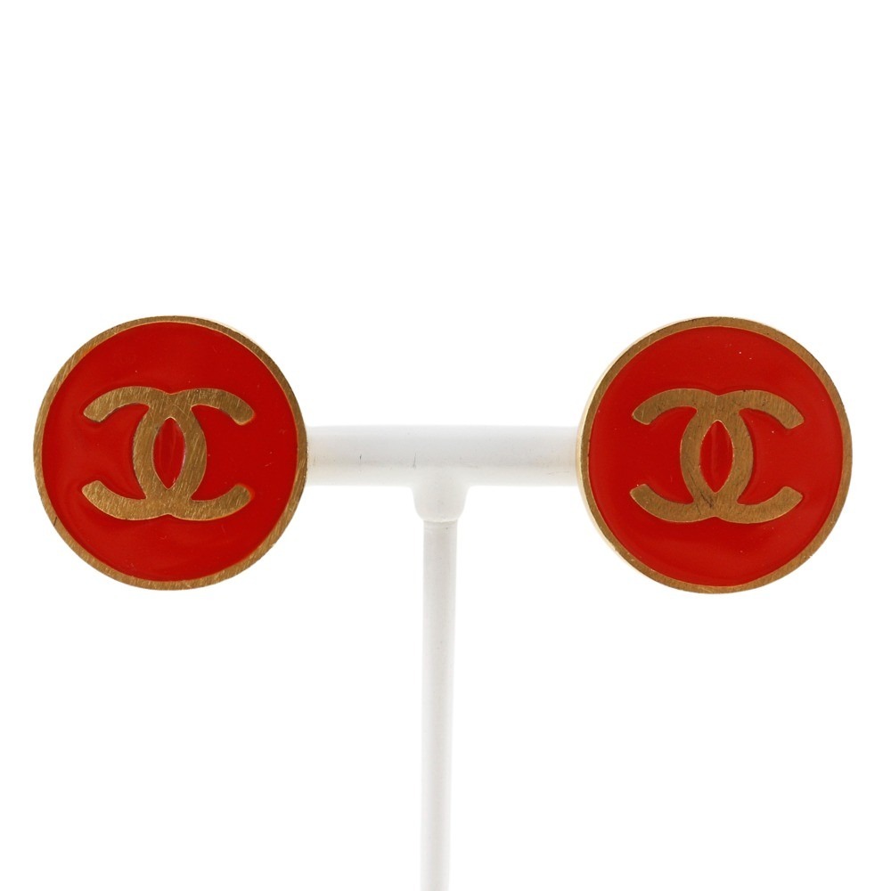 シャネル CHANEL ココマーク イヤリング 金メッキ フランス製 2001年 赤 01P 約8.5g COCO Mark レディース【中古】｜質にしきの【ブランド販売・買取】