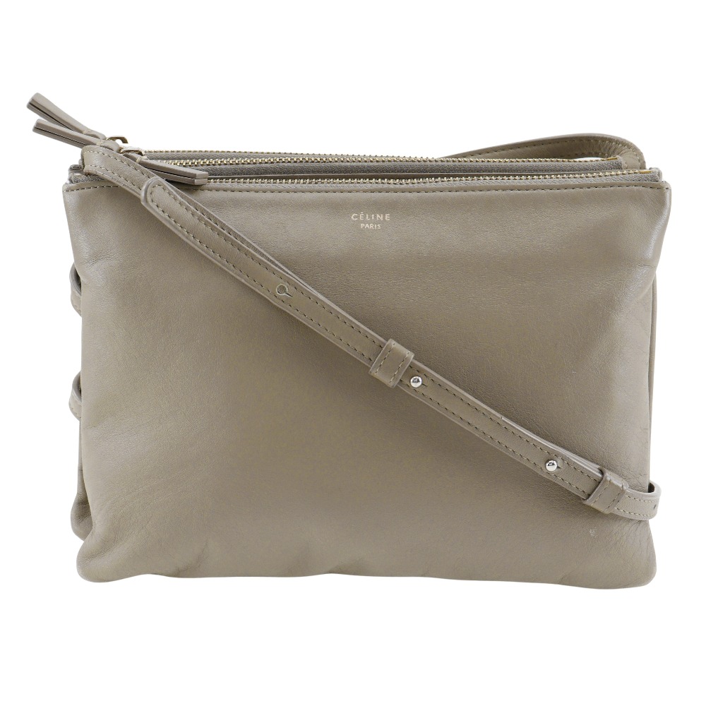 セリーヌ CELINE トリオ ラージ ショルダーバッグ カーフ 斜め掛け A5 ファスナー Trio Large レディース【中古】