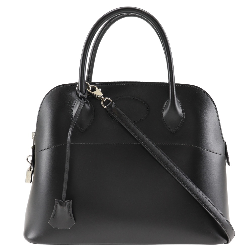 エルメス HERMES ボリード31 ハンドバッグ ボックスカーフ フランス製 2000年 黒/シルバー金具 □D 肩掛け 手提げ 2way A5 ファスナー Bolide31 レディース【中古】A-ランク