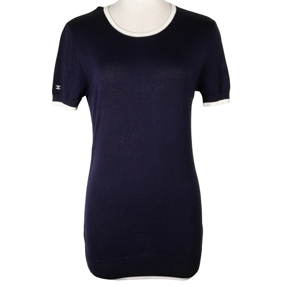 シャネル CHANEL 半袖 ニット 96P P06382 コットン フランス製 1996年 紺 Short sleeve レディース【中古】