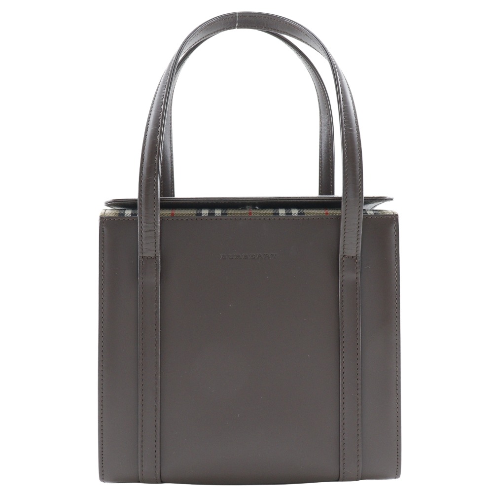 バーバリー BURBERRY ボックス ハンドバッグ ノバチェック カーフ 茶 手提げ マグネットタイプ box レディース【中古】Aランク
