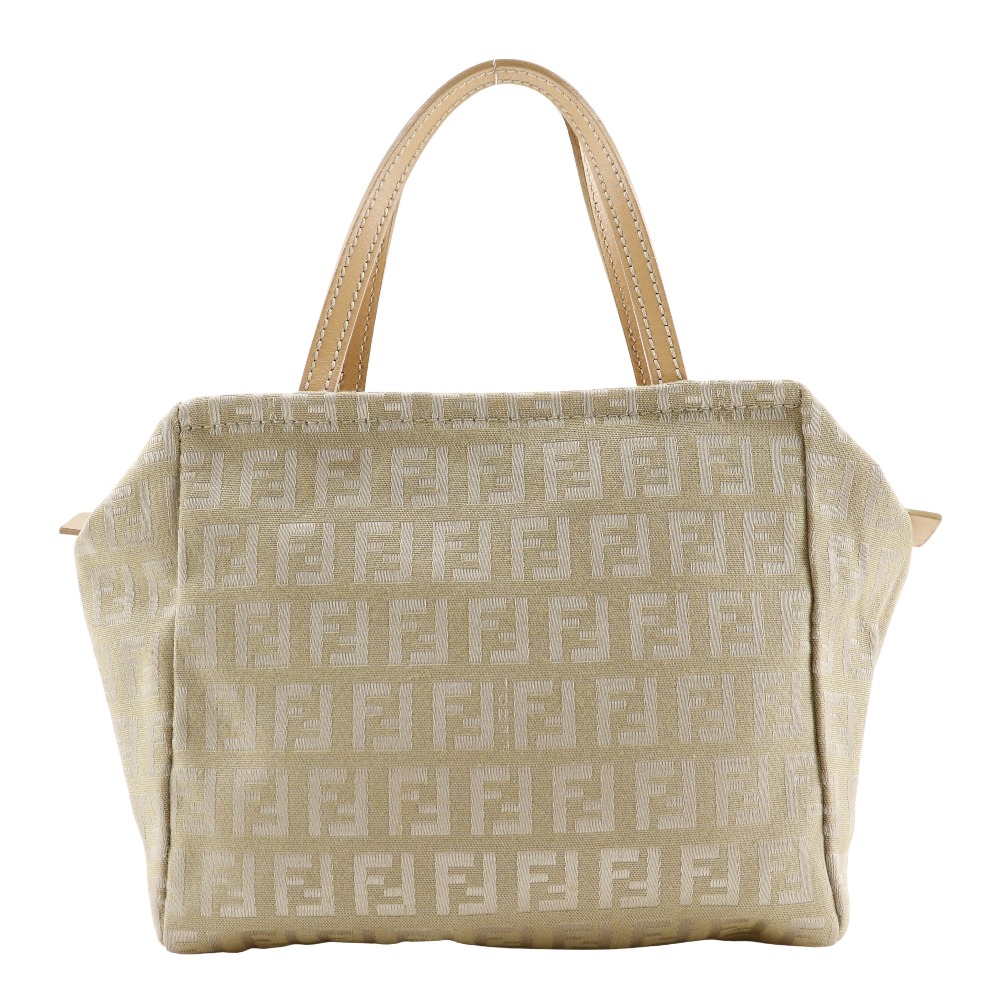 フェンディ FENDI ズッカ ハンドバッグ キャンバス イタリア製 ベージュ 手提げ ファスナー Zucca レディース【中古】
