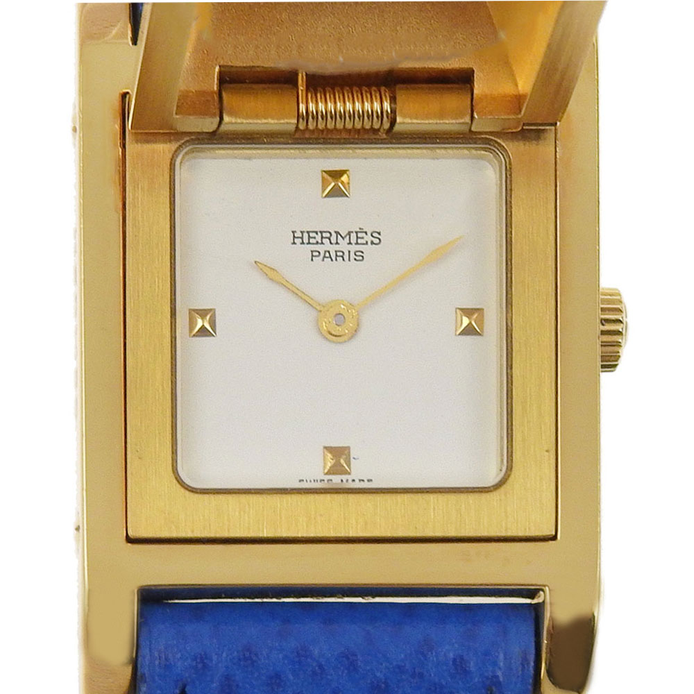 エルメス HERMES メドール 腕時計 金メッキ×型押しレザー 1994年 〇X クオーツ アナログ表示 白文字盤 Medor レディース【中古】A-ランク