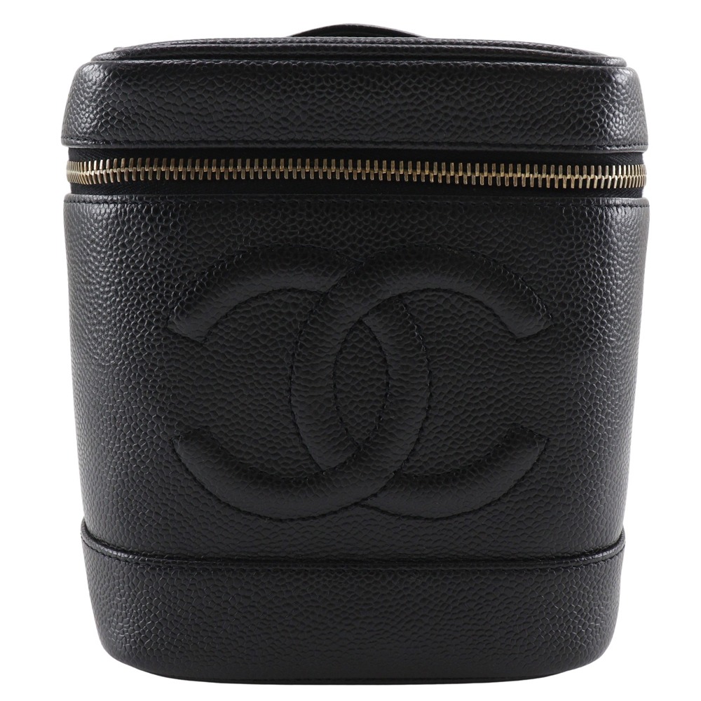 シャネル CHANEL バニティ ポーチ ココマーク ハンドバッグ A01998 キャビアスキン フランス製 黒 ファスナー Vanity レディース【中古】Aランク