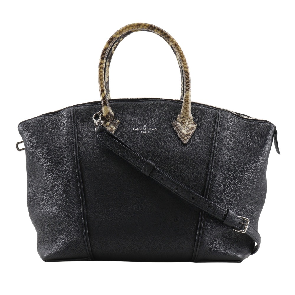 ルイ・ヴィトン LOUIS VUITTON ロックイットMM ハンドバッグ パルナセア 2WAYショルダー N91384 レザー&times;パイソン ノアール イタリア製 2015年 黒 PL2115 斜め掛け 肩掛け 手提げ 2way A5 ファスナー Lockit MM レディース【中古】｜質にしきの【ブランド販売・買取】