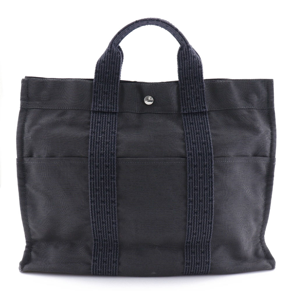 エルメス HERMES エールライントートMM ハンドバッグ ナイロンキャンバス フランス製 グレー 手提げ A4 ファスナー Herline ToteMM ユニセックス【中古】