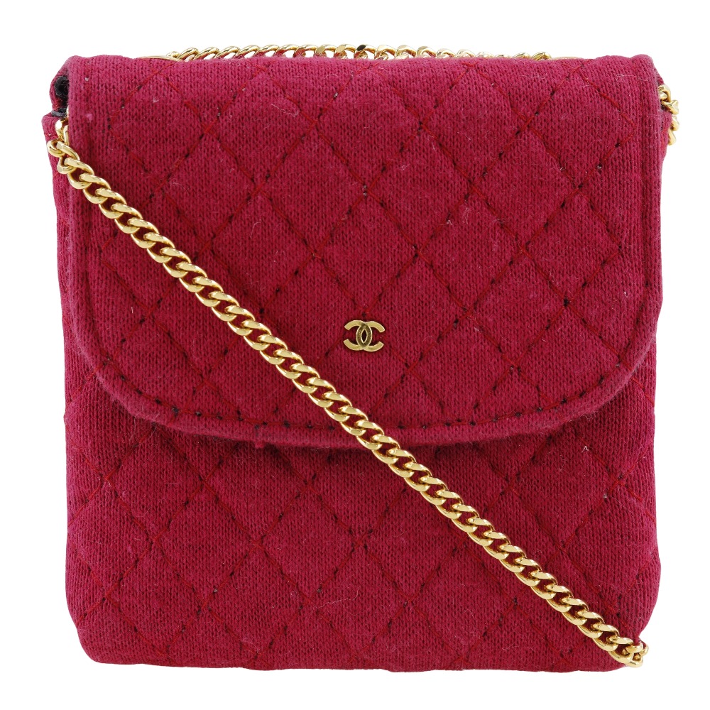 シャネル CHANEL チェーンポーチ ショルダーバッグ マイクロ コットン フランス製 ピンク 肩掛け 手提げ スナップボタン Chain pouch レディース【中古】|質にしきの【ブランド販売・買取】