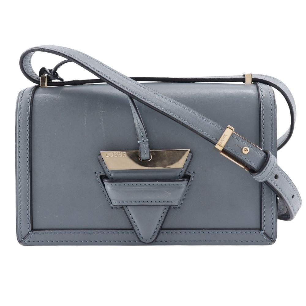 ロエベ LOEWE バルセロナ ショルダーバッグ スモール カーフ ストーンブルー スペイン製 水色 斜め掛け 肩掛け フラップ Barcelona レディース【中古】