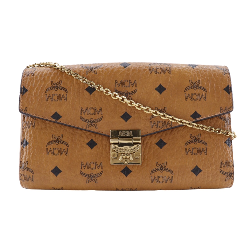 エム・シー・エム MCM トレイシー ミディアム ショルダーバッグ ヴィセトス 2WAYクラッチ MYZ 28AME05 CO001 PVC×レザー 茶 斜め掛け 2way パチン錠 Tracy Medium レディース【中古】A-ランク