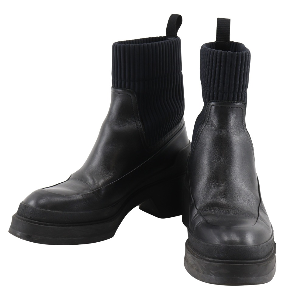 エルメス HERMES リブ編みアンクルショートブーツ ブーツ VADROUILLE ヴァンダル 192095Z カーフ 黒 Ribbed ankle short boots レディース【中古】