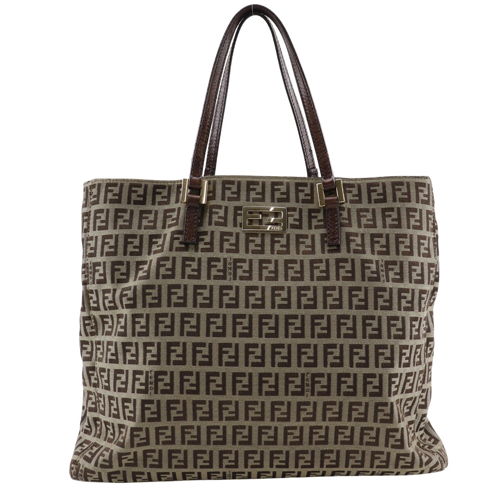 フェンディ FENDI ズッキーノ ハンドバッグ 8BH132 ナイロンキャンバス イタリア製 茶 手提げ A5 オープン Zucchino レディース【中古】A-ランク