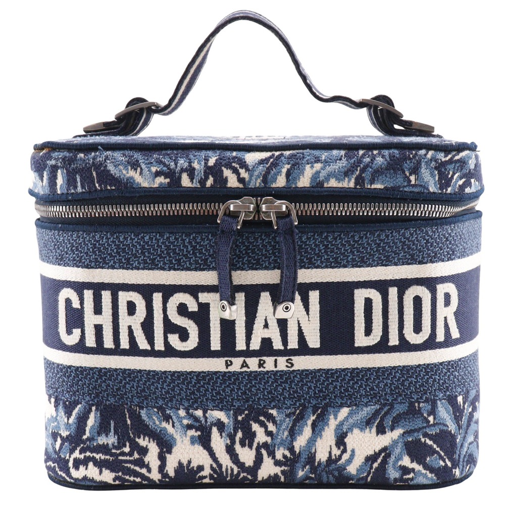 クリスチャンディオール Dior トラベルバニティ ハンドバッグ パームズ エンブロイダリー キャンバス イタリア製 2021年 紺/白 手提げ ダブルファスナー Travel Vanity レディース【中古】｜質にしきの【ブランド販売・買取】 108,900円