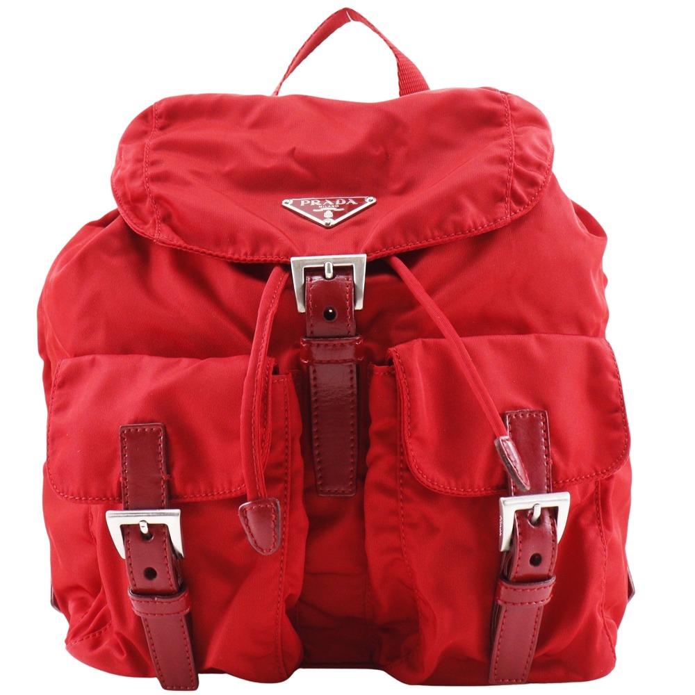 プラダ PRADA リュック・デイパック VERA SPORT BZ6677 ナイロン ROSSO イタリア製 赤 肩掛け 手提げ 2way ベルト金具 レディース【中古】B-ランク