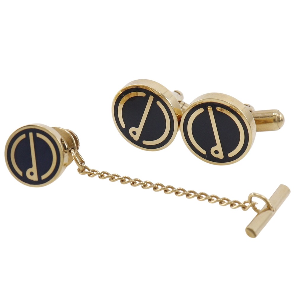 ダンヒル Dunhill タイタックセット カフス 金メッキ 黒 Tie tack set メンズ【中古】