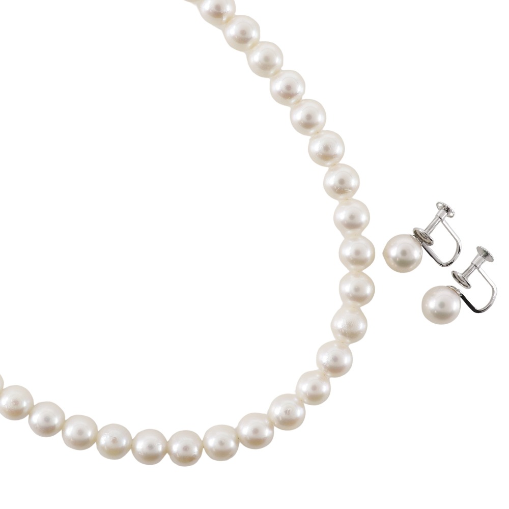 真珠 ネックレス イヤリングセット6.5～7.0ｍｍ パール×K14ホワイトゴールド×シルバー 約30.2g Pearl レディース【中古】Aランク