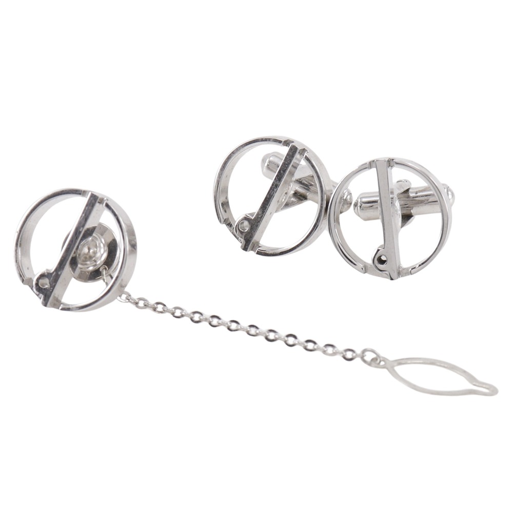 ダンヒル Dunhill タイタックセット カフス ｄロゴ 金属製 シルバー Tie tack set メンズ【中古】