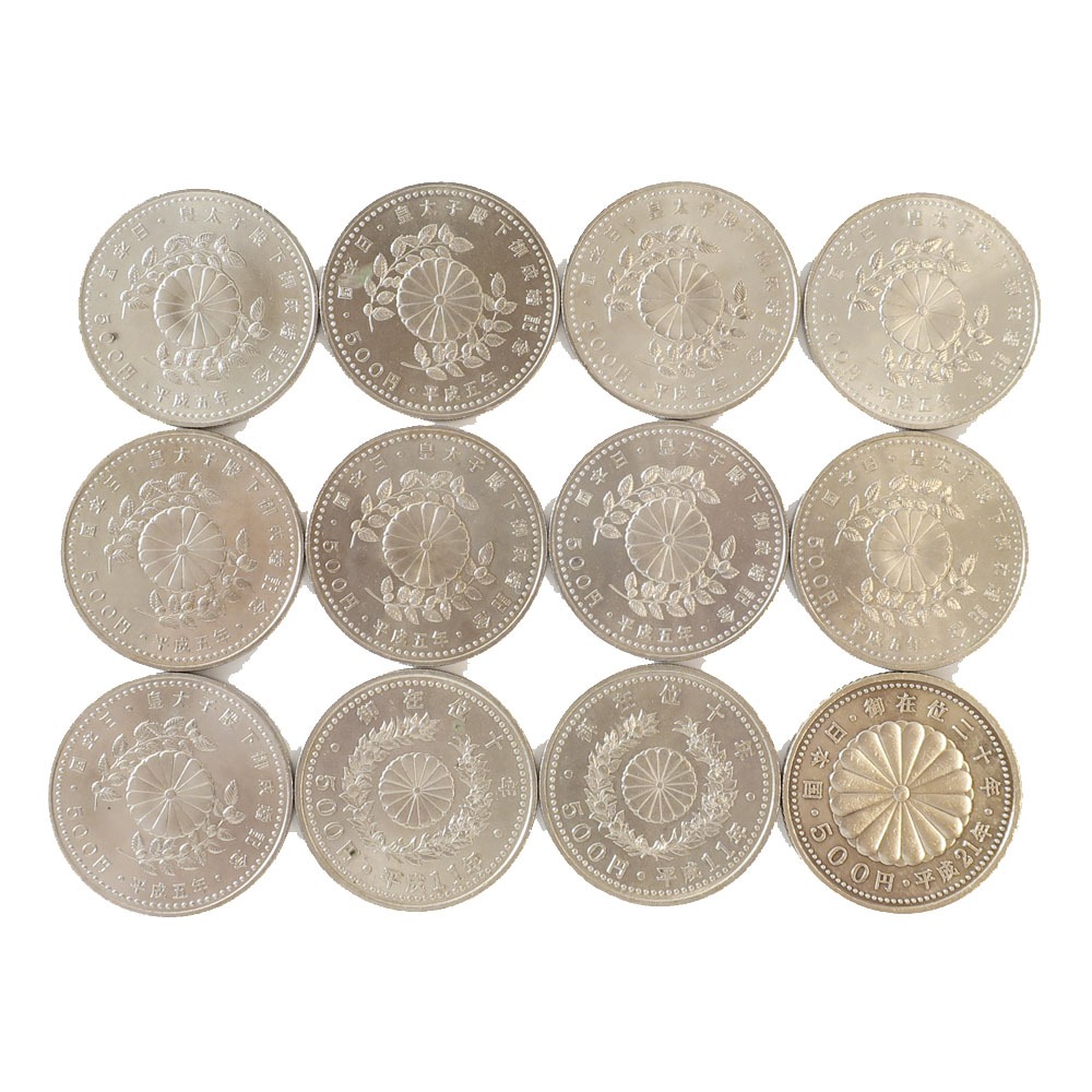 造幣局 JAPAN MINT 皇太子殿下御成婚記念 御在位10年/20年 貨幣 記念硬貨 五百円 ☆良品☆ 500円硬貨 12枚 Commemorating the wedding of His Imperial Highness the Crown Prince, 10th/20th anniversary of his reign 【中古】Aランク